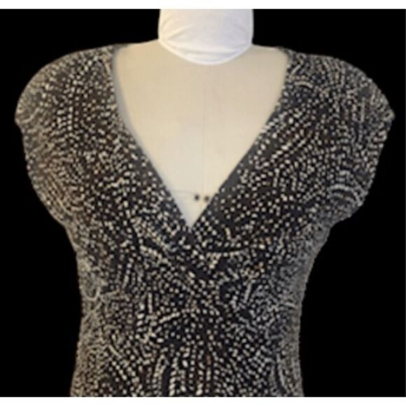 Jones New York Faux Wrap Dress Sz. 12 V-Neck Brown/Beige/Black - Picture 6 of 7